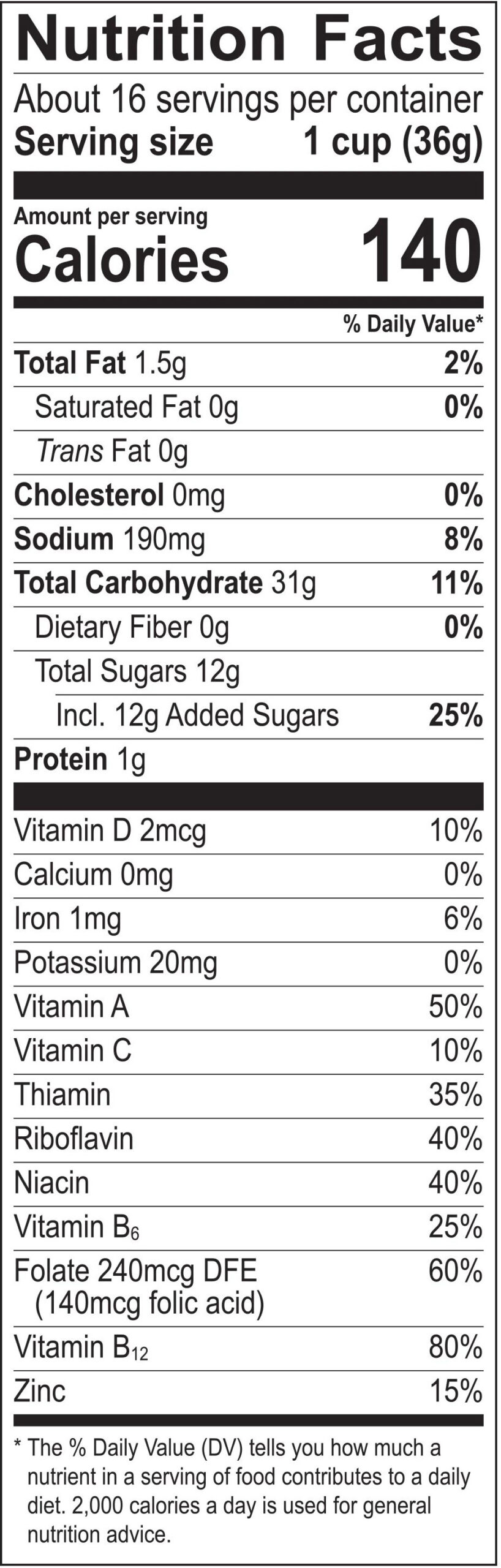 Fruity PEBBLES cereal nutrition facts panel