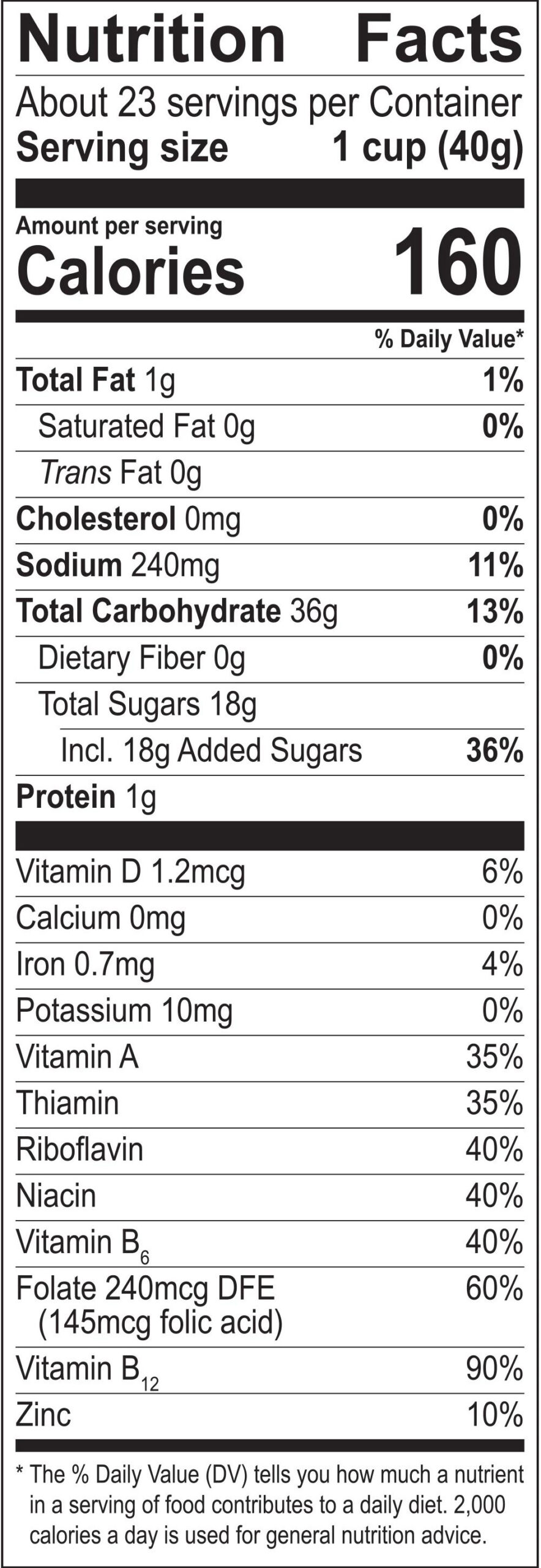 Marshmallow Fruity PEBBLES cereal nutrition facts panel