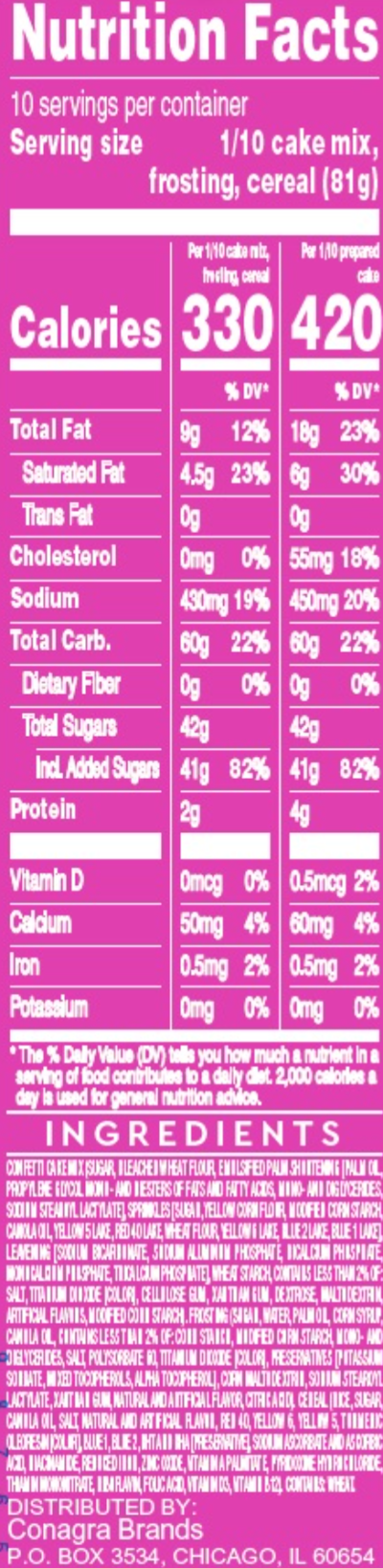 Fruity PEBBLES™ Cake Mix Nutrition Facts