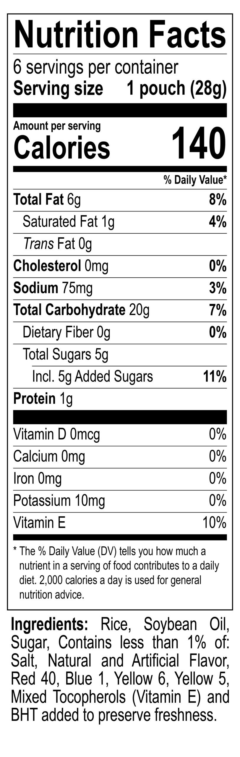 Fruity PEBBLES Crisps Snack Pack Nutrition Facts Panel