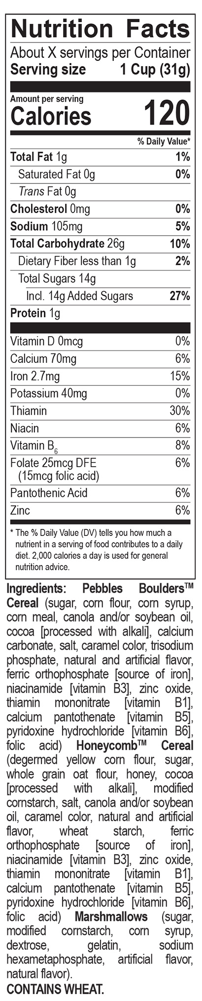 Cocoa PEBBLES Shake Ups Nutrition Facts Panel