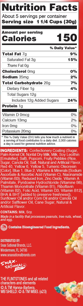 Fruity PEBBLES Popcorn Nutrition Label