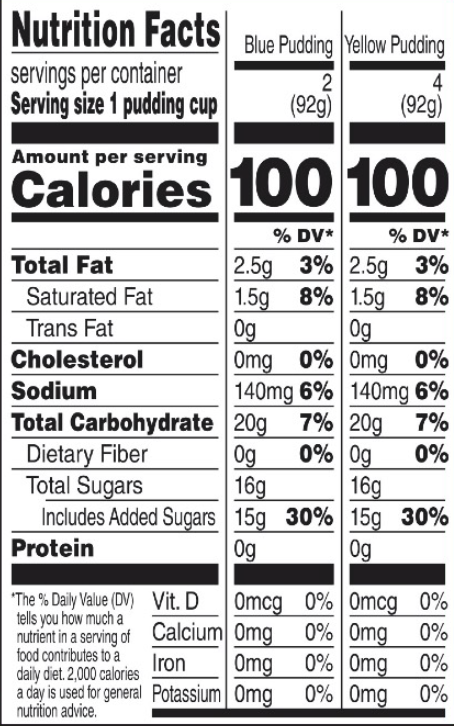 Fruity PEBBLES Pudding Snack Pack Nutrition Label