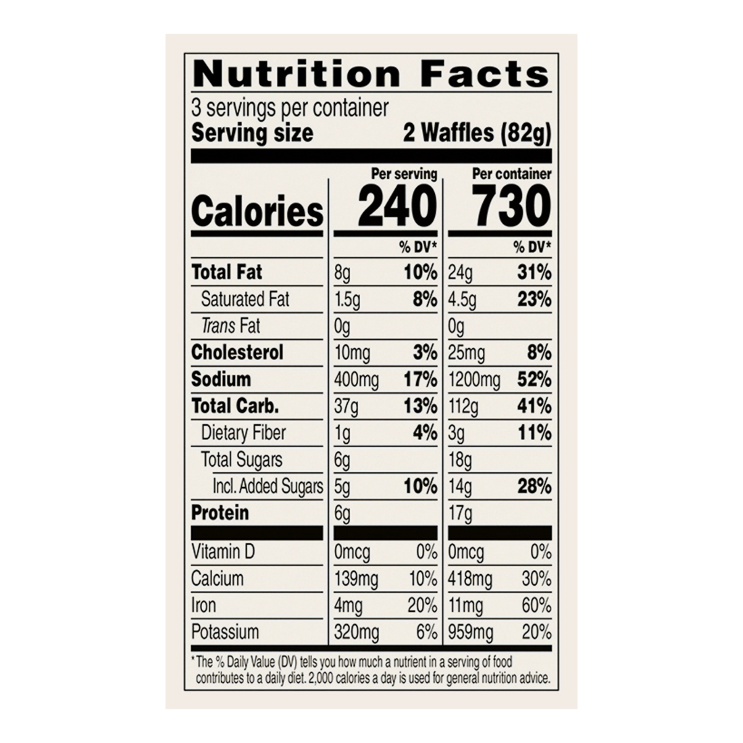 Cocoa PEBBLES Waffles Nutrition label.