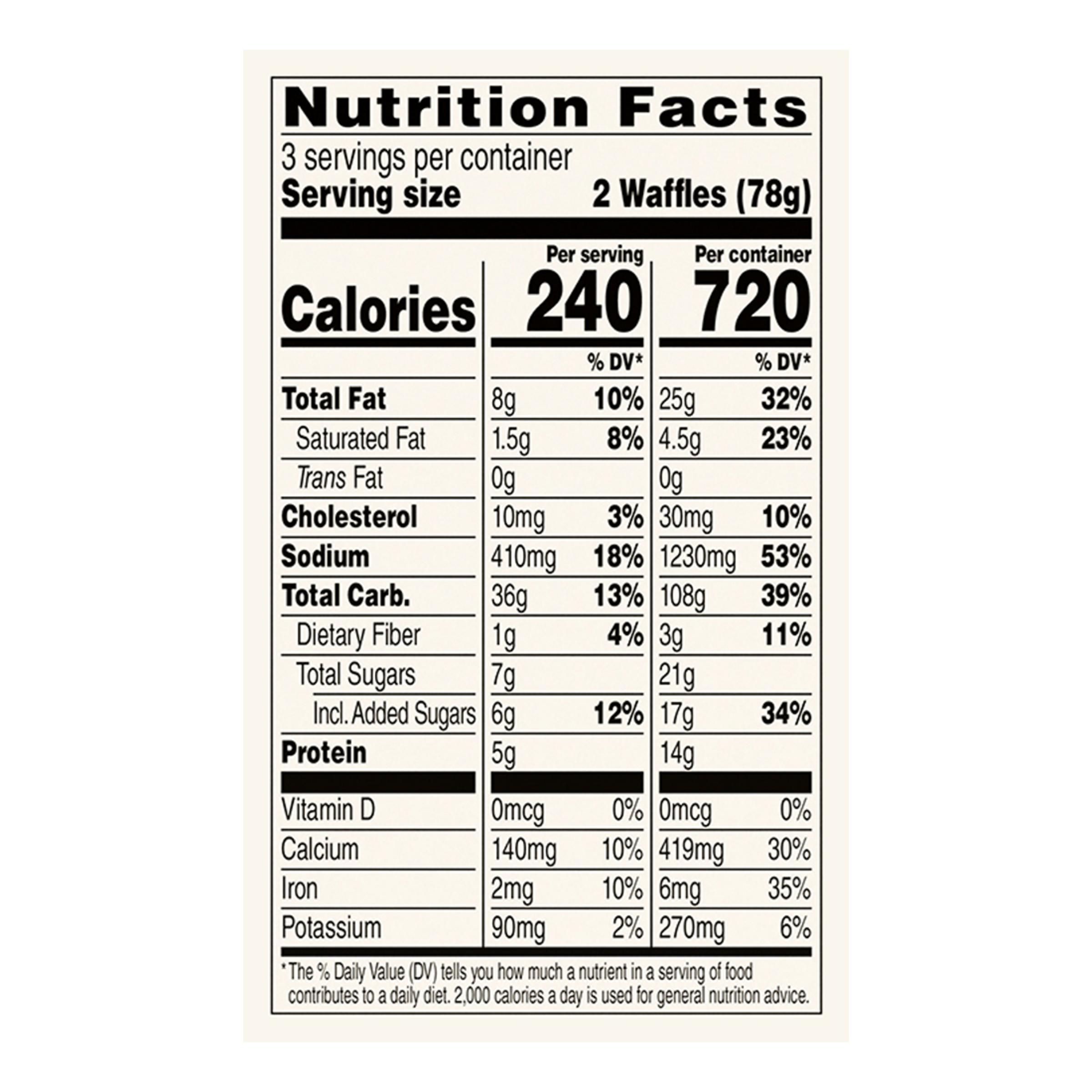 Fruity PEBBLES Waffles Nutrition label.
