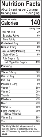 Berry PEBBLES Nutrition Information Panel